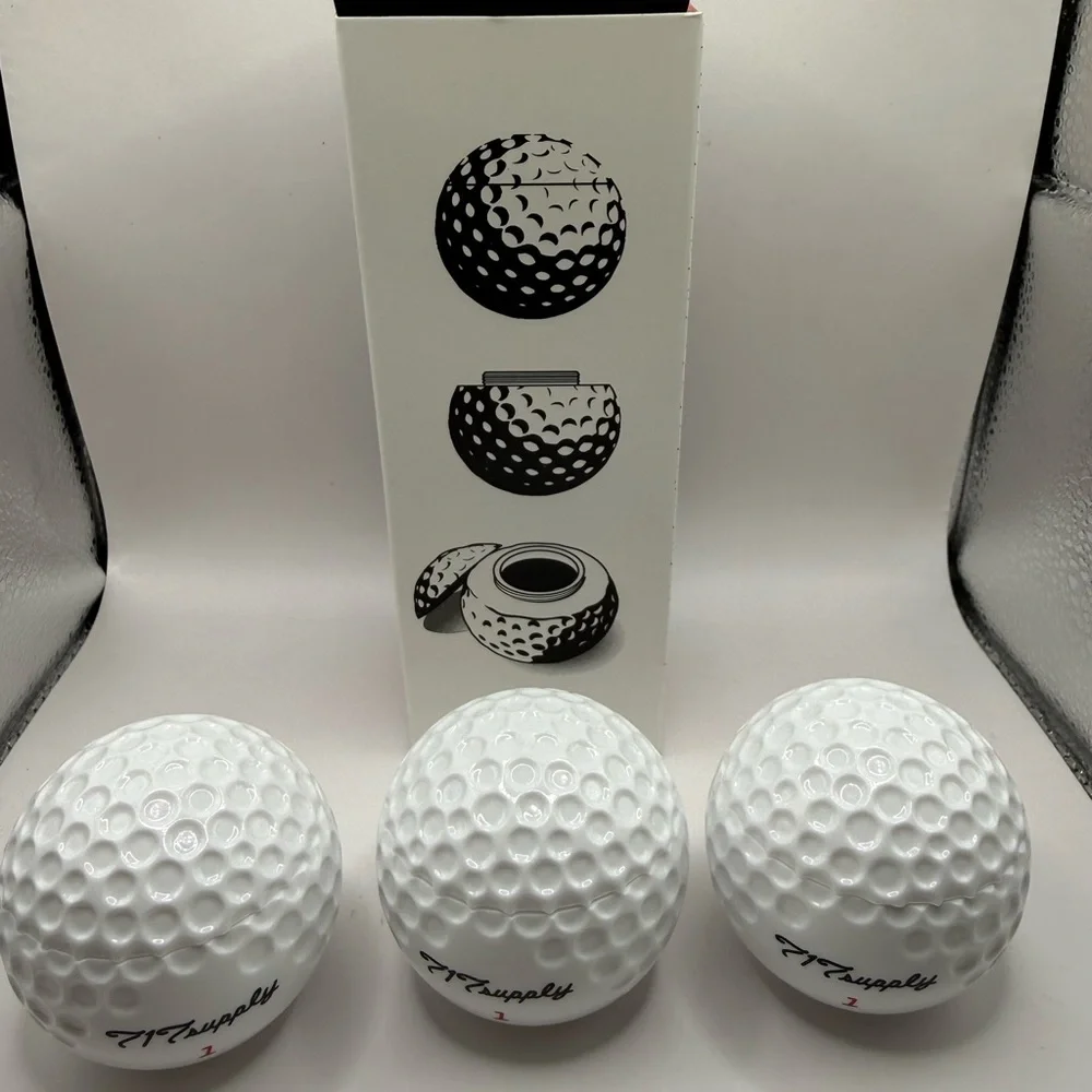 717 Supply (3) Golf Ball Shot Glasses Sealable Snap-on Cap Holds 1.5 ounce rare